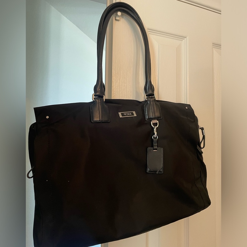 Tumi Black Nylon Tote with Leather Handles